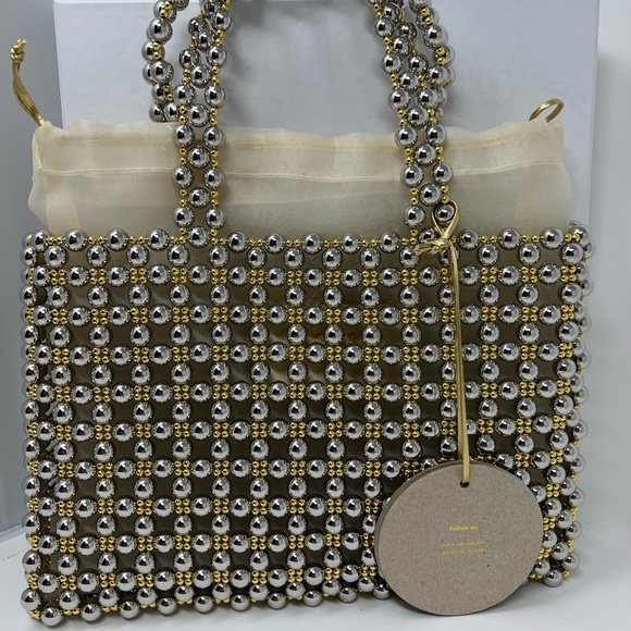 VANINA GOLD AND SIVER STUNNING BEADED BAG WITH FABRIC INSERT BAG💛🤍BNWT🥂🍒 - Picture 1 of 12